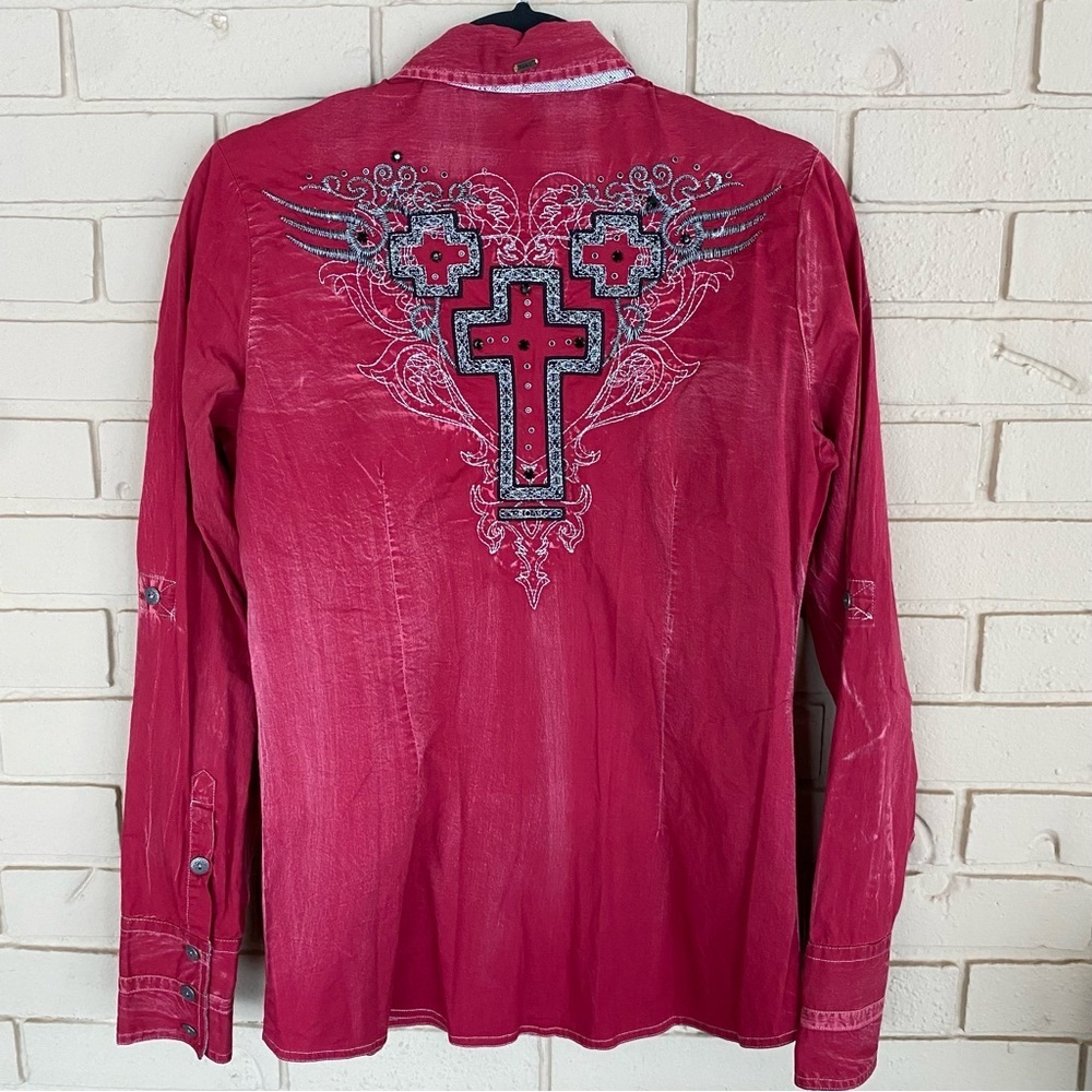 Roar Signature Shirt Womens Red Western Embellished Rhinestone Cowgirl Medium M